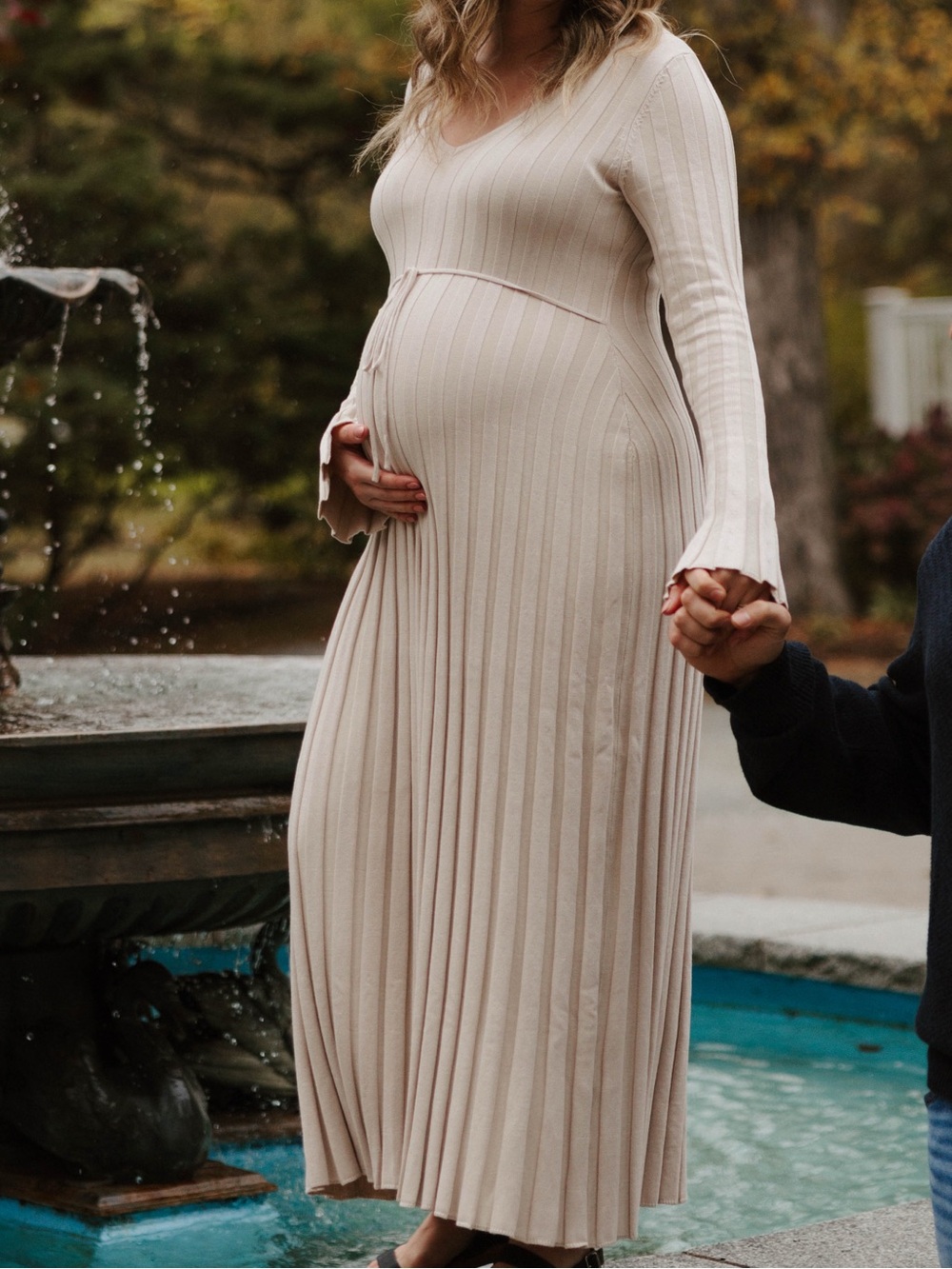Taupe Ribbed Maternity Knit Maxi Dress